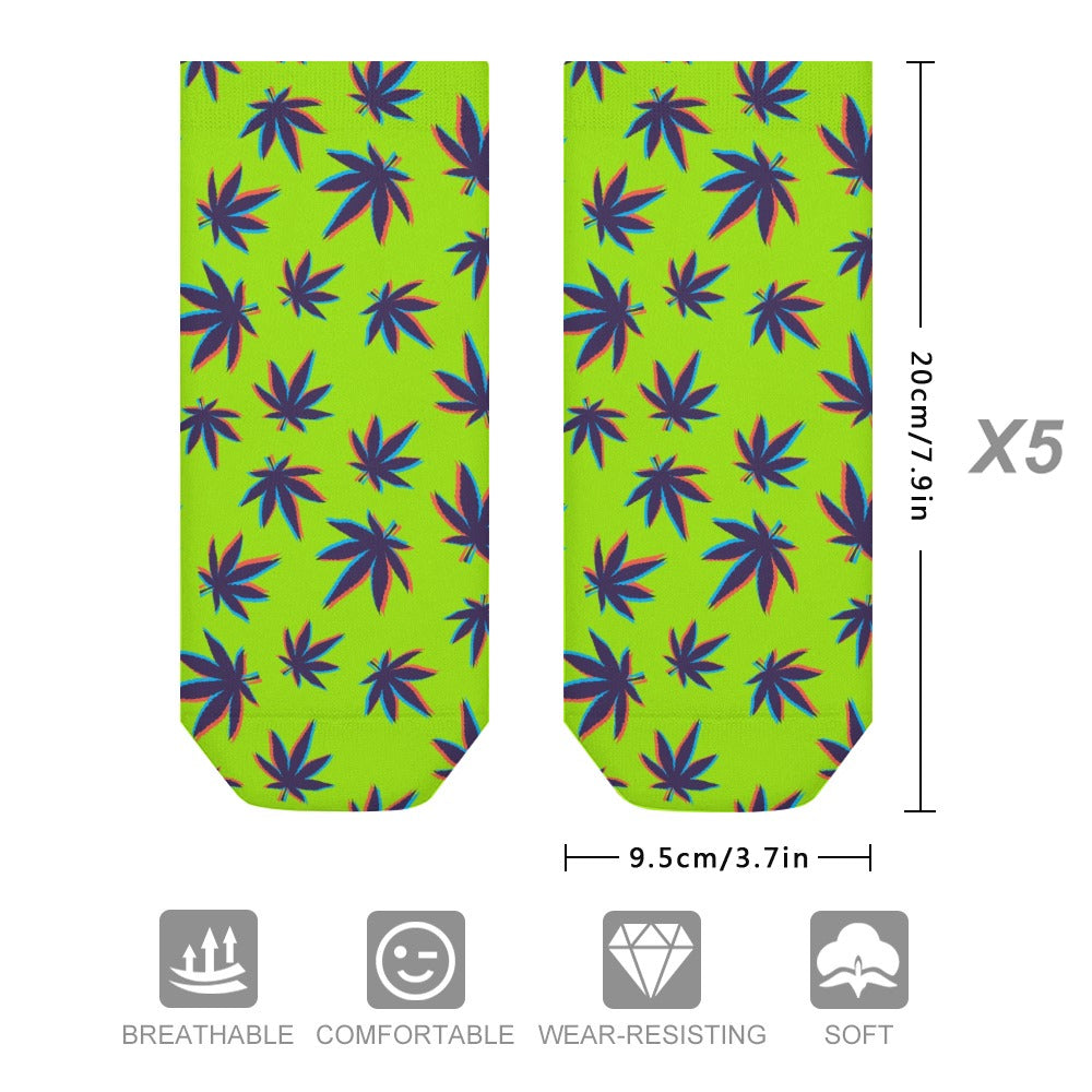 The Perfect Music Festival Socks (5 Pairs) Sweat-proof, Odor-proof, Breathable 420 Weed Leaf Ankle Socks