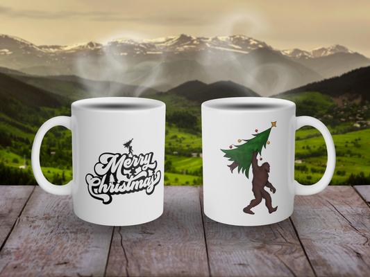 Sasquatch Cryptid Christmas Mug - Bigfoot Hunters Mystical Creatures Lovers Unknown Legends Coffee Cups